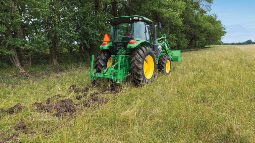 A Frontier SR1205 2-Shank Ripper with a John Deere 5125R Utility Tractor.