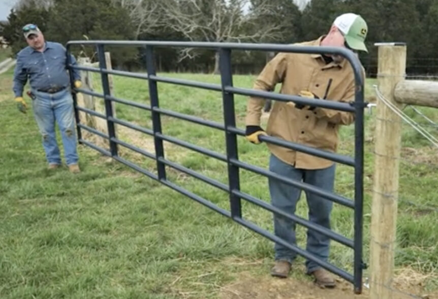 How to hang a new farm gate in a pasture fence is the third step in completing the entire project.